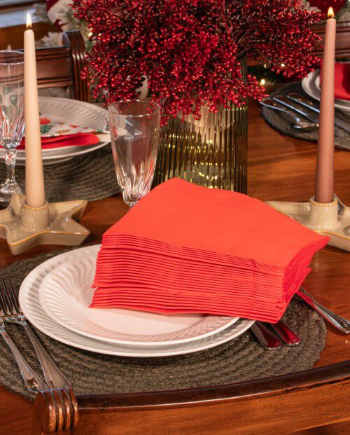 Gold Red Table Napkins x2