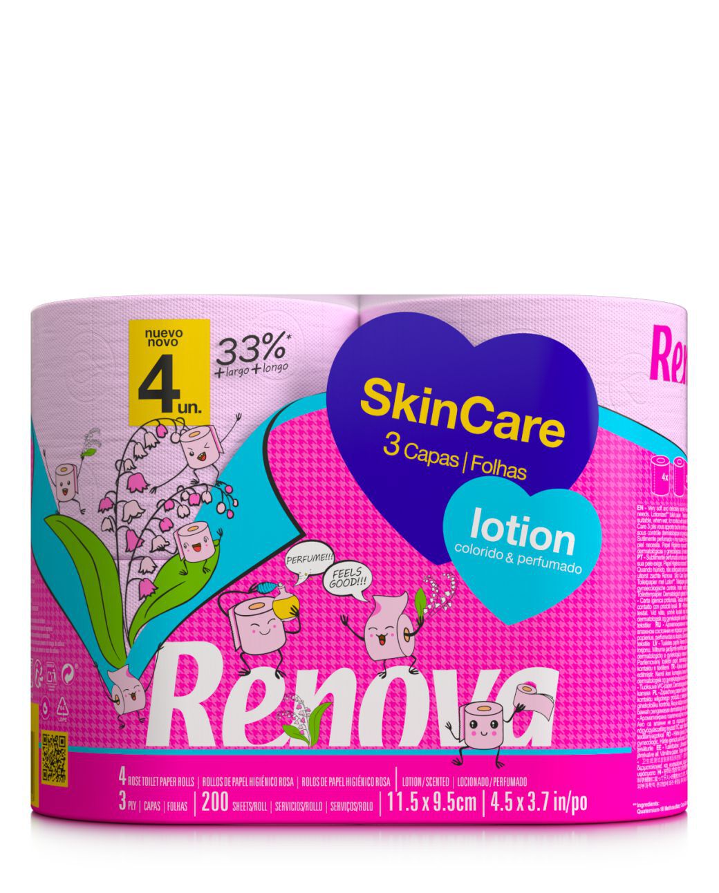 Papel Higi&eacute;nico Skin Care Lotion Rosa 4R