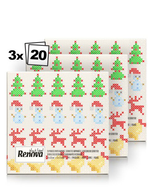 Serviettes de No&euml;l au Point de Croix x3