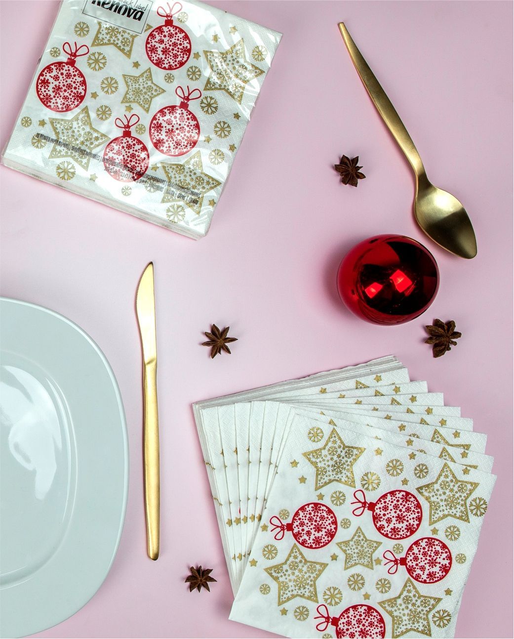 Guardanapos Estrelas e Bolas de Natal