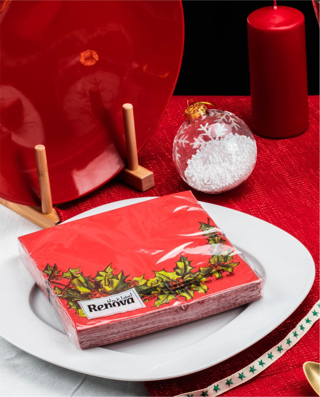 Red Christmas Holly Paper Napkins Red Christmas Holly Paper Napkins