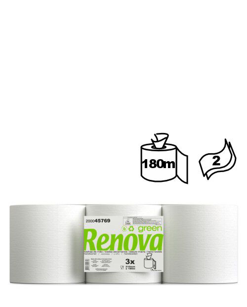 Renovagreen Centrefeed 3x180m Roll Hand Towels