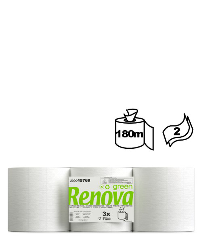 Renovagreen Centrefeed 3x180m Roll Hand Towels Renovagreen Centrefeed 3x180m Roll Hand Towels