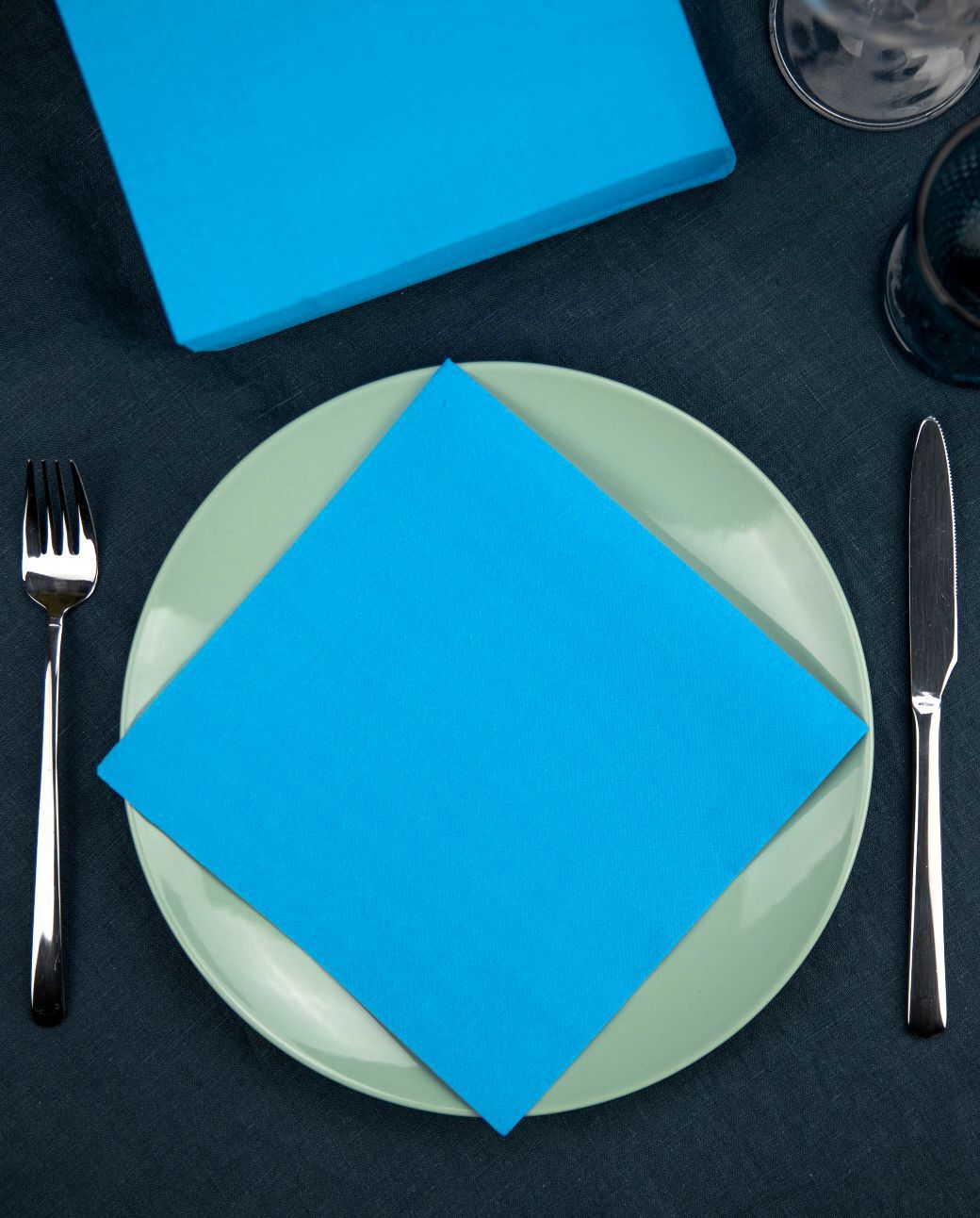 Gold Light Blue Table Napkins x30