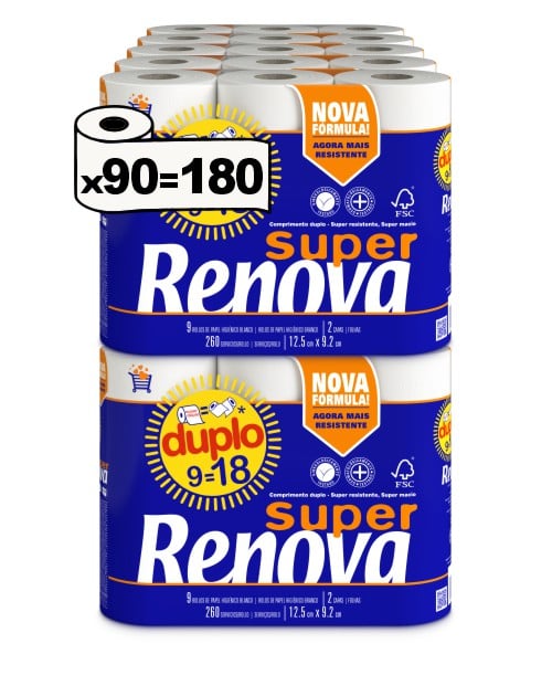 Domino Super Rollo RENOVA | Papel Higiénico Super Rollo Doble 90=180 | Papel higiénico